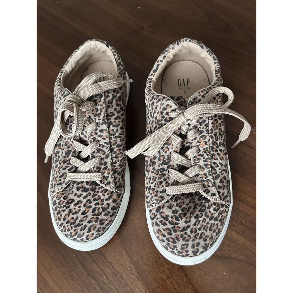 GAP Kids Leopard Animal Print Low Top Canvas Lace-Up Sneakers Unisex Kids 3